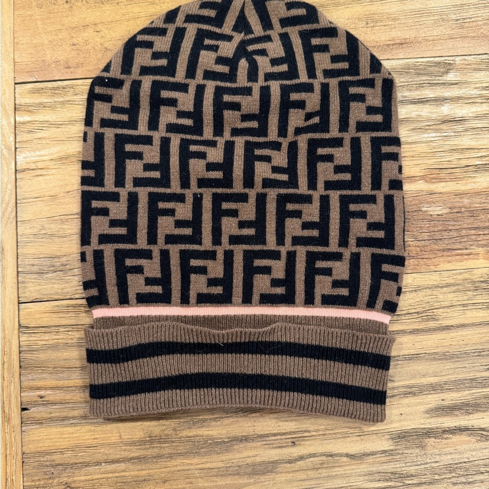 Fendi Brown and Black Logo Beanie